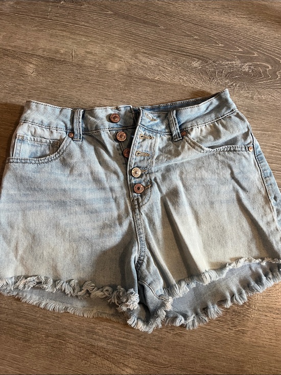 Rewash Pants - Rewash Light Blue Frayed Hem Denim Shorts